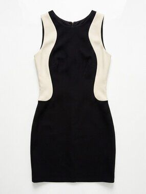 W118 Walter Baker Black Cream Wave Color Block Shift Dress S Office Siren Chic